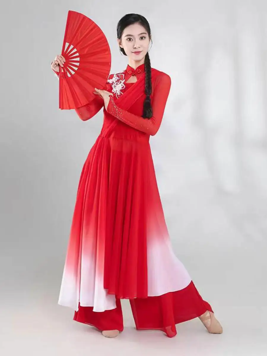 

New Dance Performance Costume Red Five-Star Red Flag Fan Dance Skirt Large Swing Chorus Classic Dance Outfit National Ethnic ...