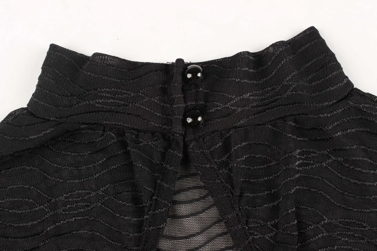 Rückenfreier, durchsichtiger, gestreifter Mesh-Overall, Stehkragen, lange Ärmel, pfirsichfarbene Hüften, schlanke Nachtclub-Strampler, Damen, sexy, dünne Overalls