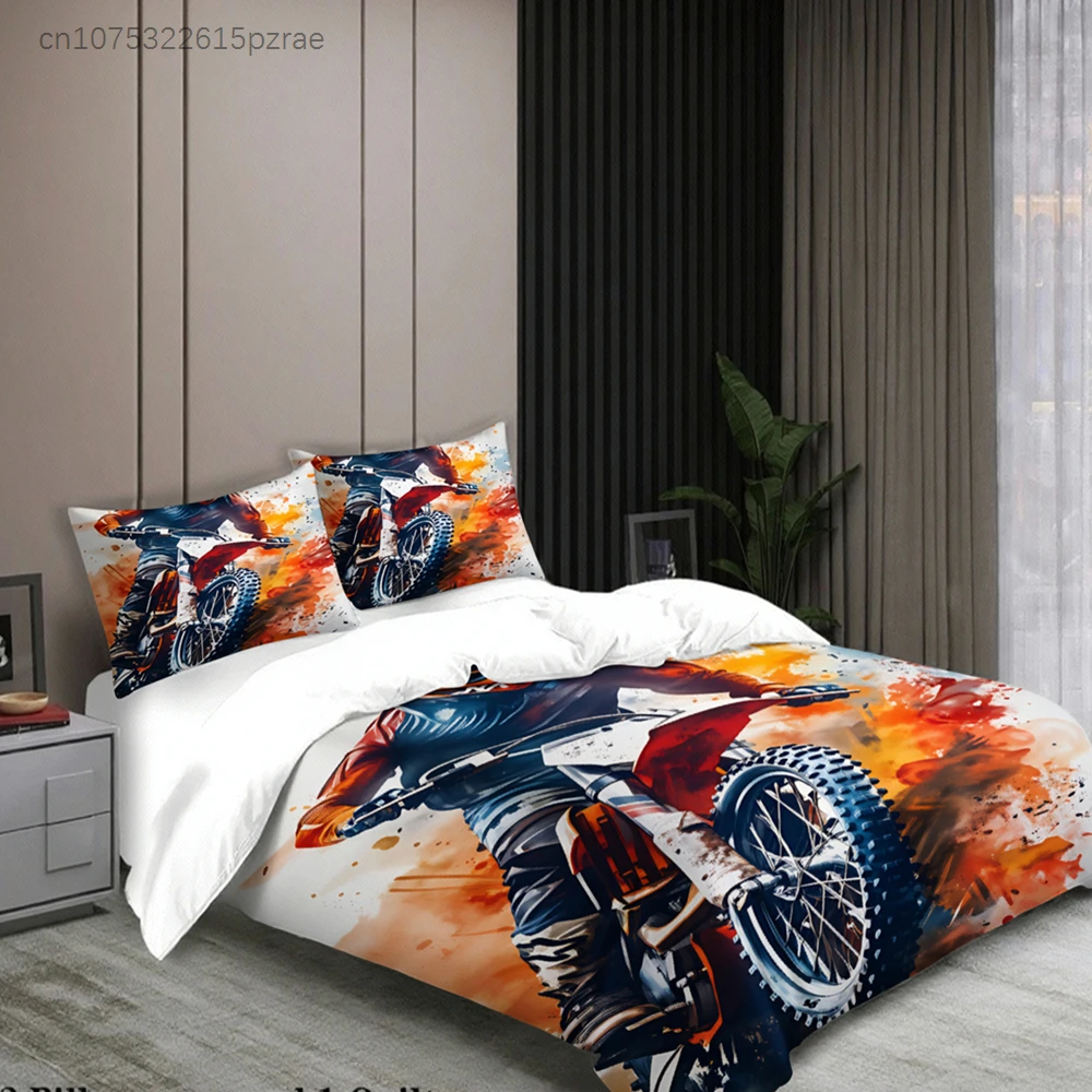 3pcs Motorcycle Racing Bedding Sets 3D Printed Motocross Rider Duvet Cover Sets With Pillowcases No Filling