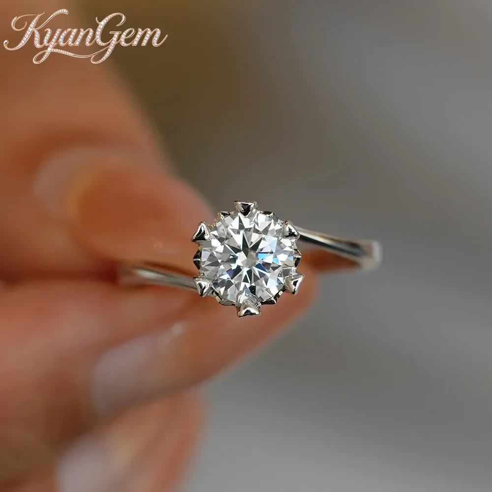 KyanGem Platinum PT950 Twisted Arm Snowflake Ring 1ct/2ct Moissanite Diamond Six-Prong Classic Crown Women's Ring Holiday Gifts
