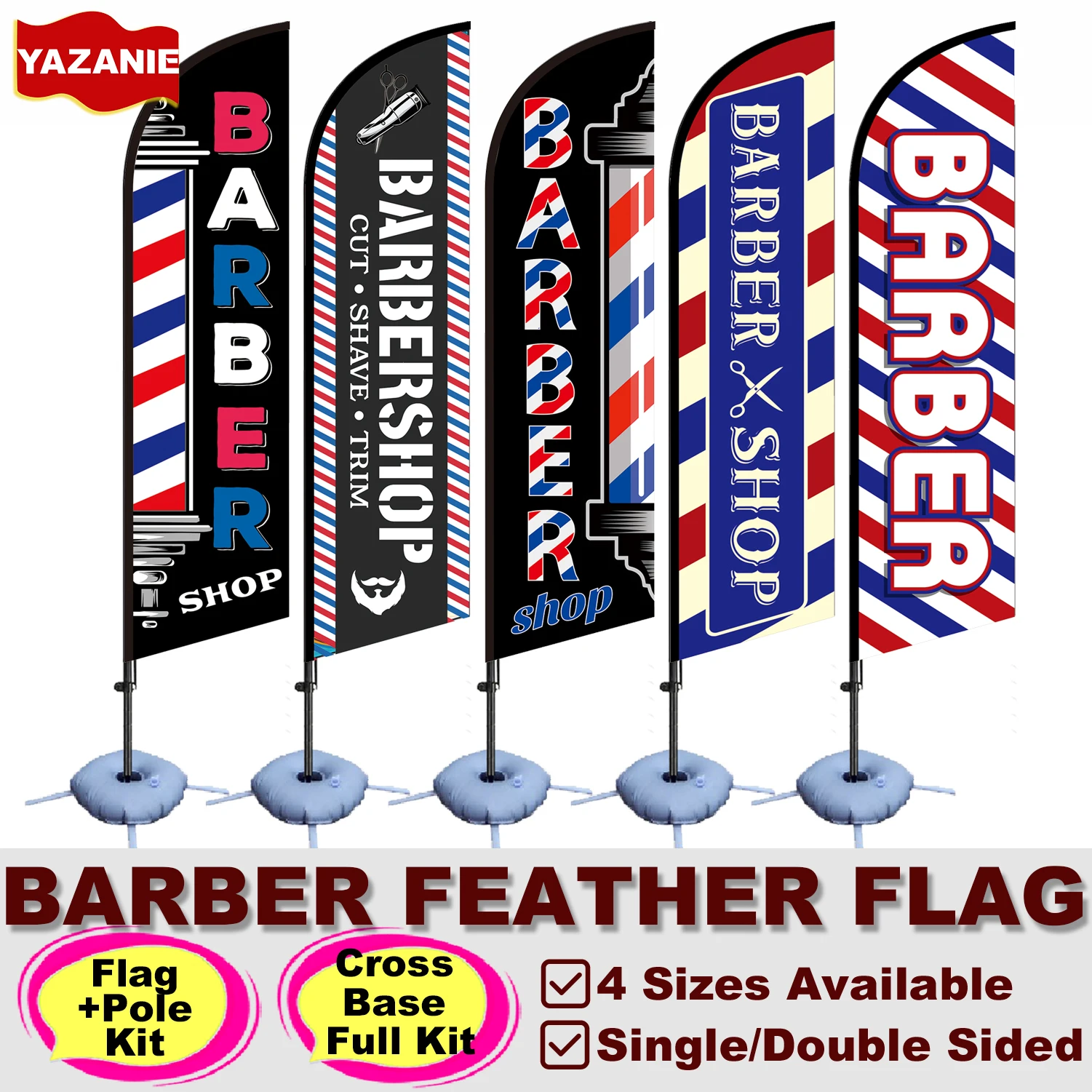 8FT Barber Feather Flag 11FT 13FT Barbershop Flags with Pole Kit Base Stand for Outdoor Business Advertising Swooper Beach Flag