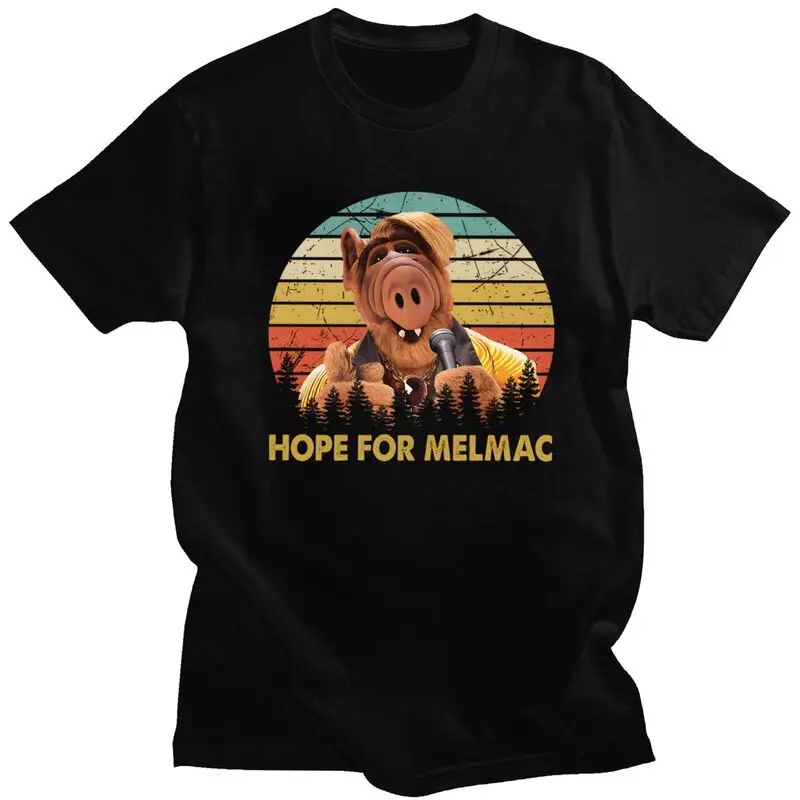 Custom Alf Hope For Melmac Tshirt for Men Short Sleeves Leisure T Shirt Cool Alien Life Form T-shirt Loose Fit 100% Cotton Tees