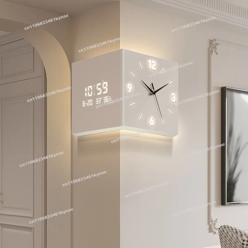 Corner Clock Perpetual Calendar for Living Room New Electronic Clock Modern Simple Double-sided Wall Clock Creative Corner