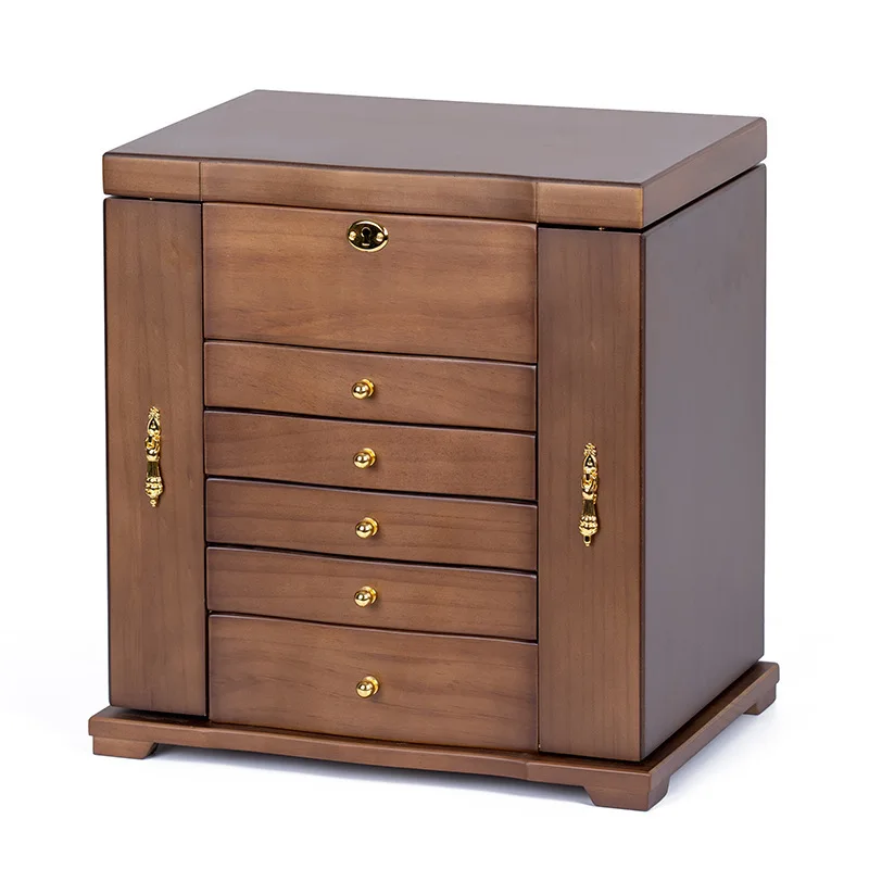 

Solid wood jewelry box, large-capacity Chinese high-end wooden jewelry box, multi-layer locked storage box fo wedding.