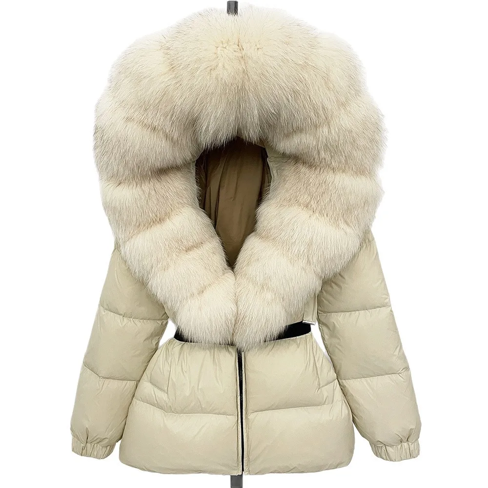 2025 Winter Puffer Jacket Women Real Fox Fur Hooded Thick Warm 90% White Duck Down Coat Female Parkas