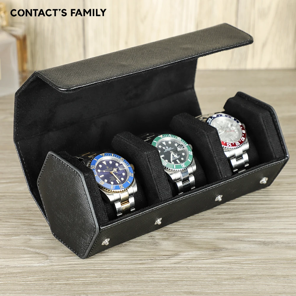 

Saffiano Genuine Leather Watch Roll Storage Case Travel Display Organizer Watches Anti-scratch Waterproof Jewelry Box Best Gift