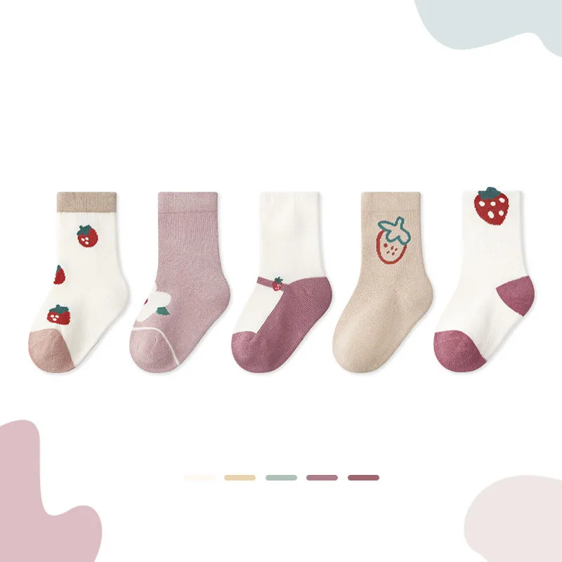 5 Pairs Summer Cartoon Flower Toddler Baby Socks for Baby Accessories Newborn Middle Length Breathable Boys Tube Sock