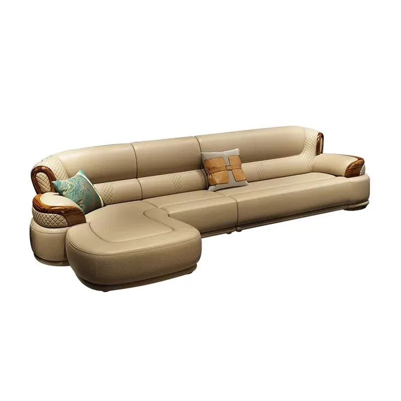 large and small apartment living room sofa wood modern simple villa cowhide furniture