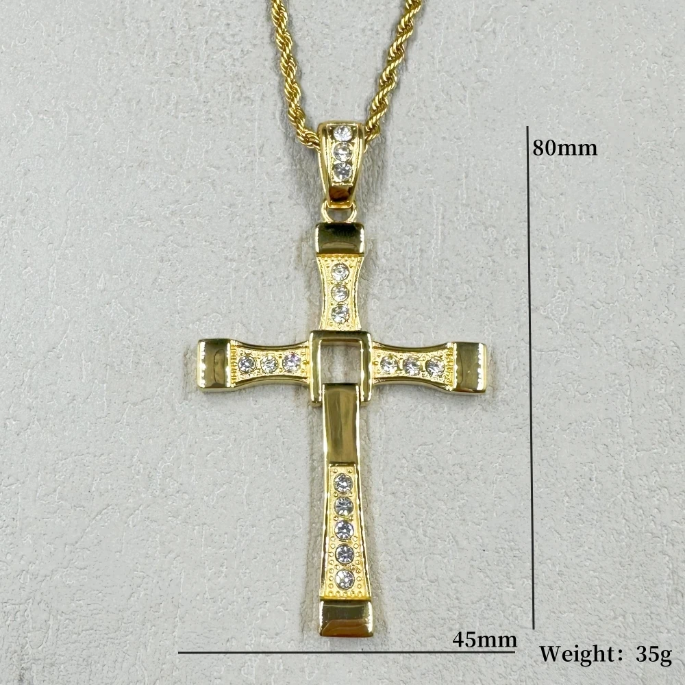 HIP hop Men/Women Cross Pendant Necklace with rhinestone Gold Color 316L Stainless Steel Necklace Popular Jewelry