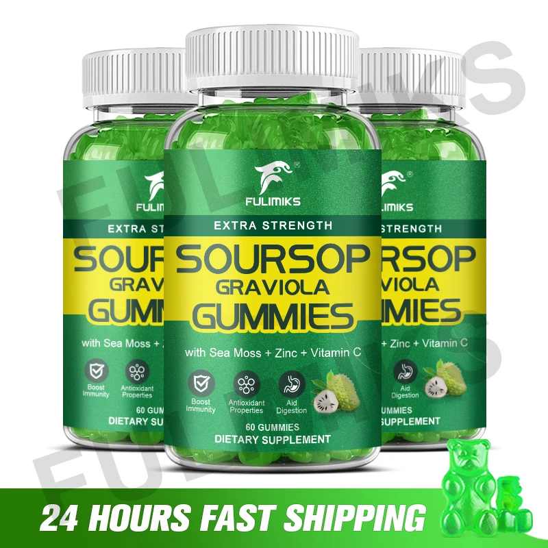 

Soursop Graviola Gummies, Sour SOP Leaves & Fruit Extract Plus Vitamin C & Zinc, Soursop Bitters for Immune Support, (60 Count)