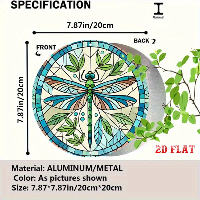 2D Flat - One-Piece 2D Flat Aluminum Sign Inspired by Nature, Featuring a Dragonfly Design. This Colorful Round Aluminum Sign Me