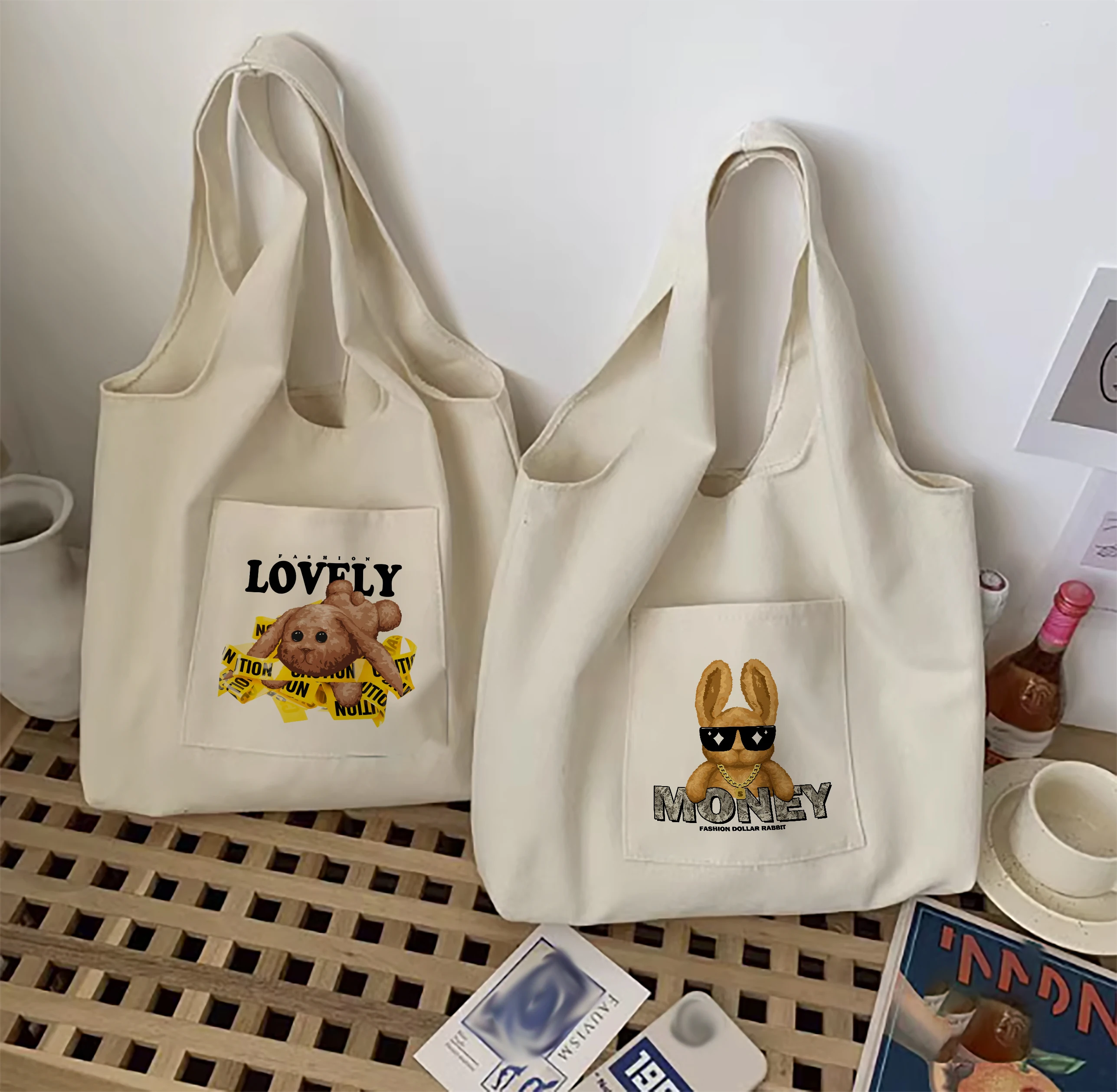 

Fashion Trend New Rabbit Harajuku Printed Women's Retro Harajuku Tank Top Bag Reusable Shoulder Bag Women's Canvas Bag