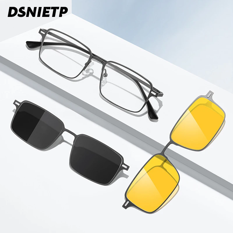 Dsnietp Titanium Alloy 2 In 1 Magnet Clip Reading Glasses Men Photochromic Anti Blue Light Myopia Prescription Glasses Eyewear