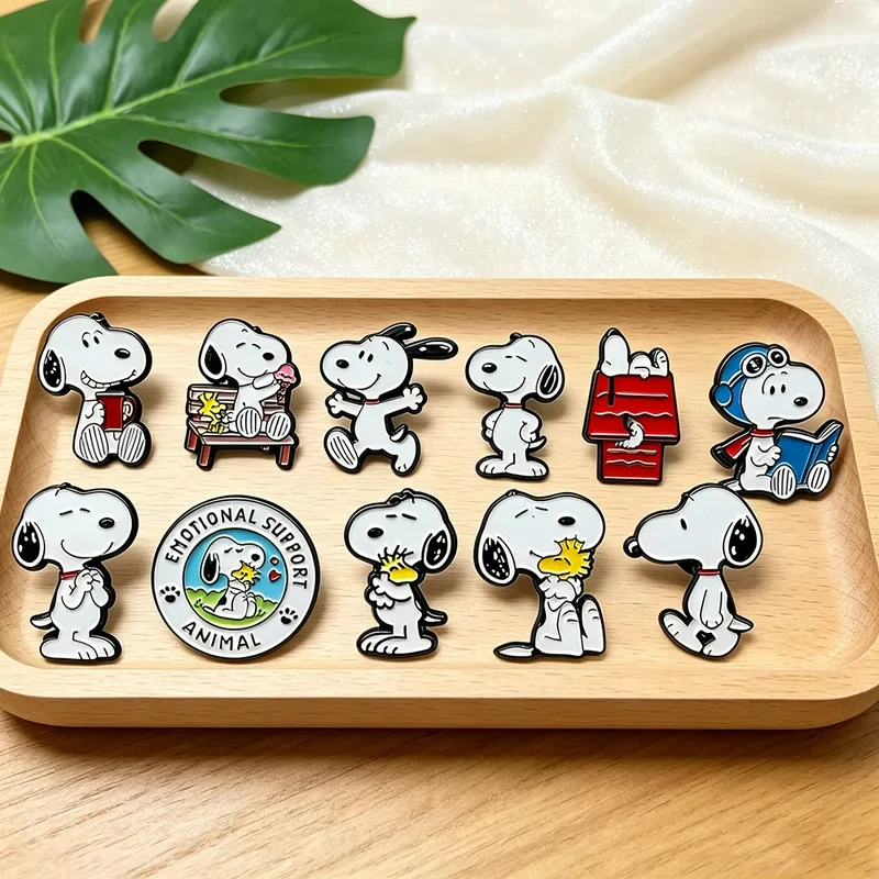 11Pcs Snoopy Enamel Pins Set, Cute Cartoon White Dog Brooches Lapel Badges for Backpack, Kawaii Anime Birthday Gift for Friend.