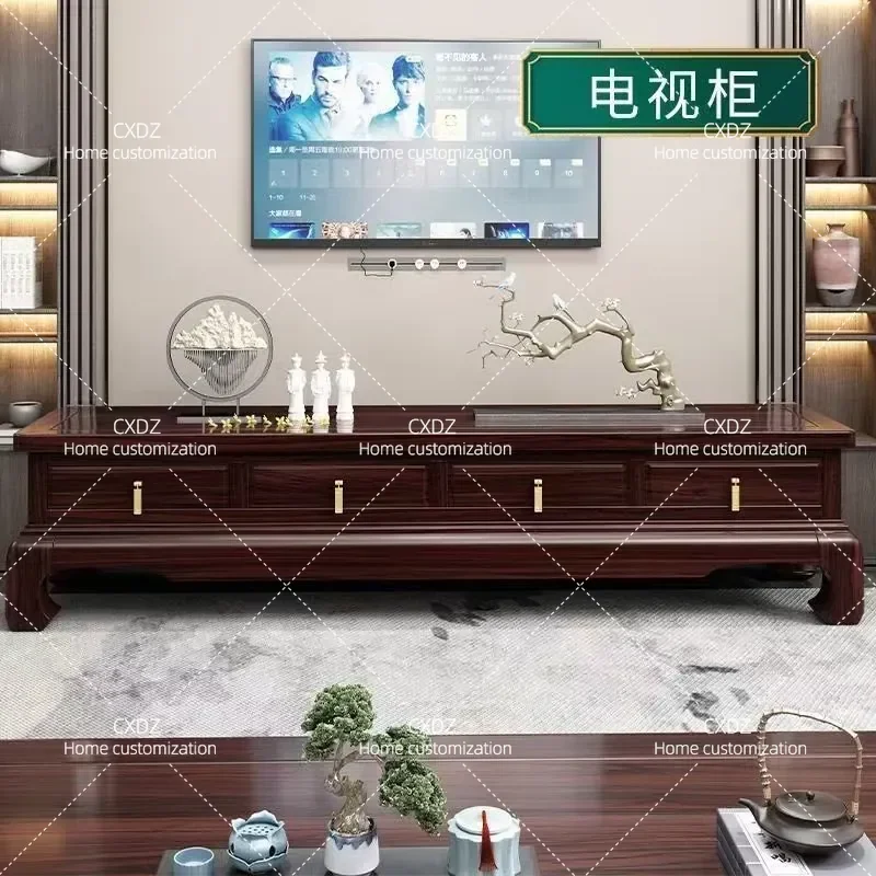 All Solid Wood TV Cabinet Living Room Classical Video Cabinet Background Floor Cabinet Retro Style