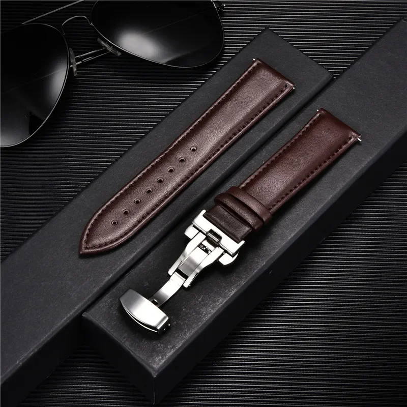 Fashionable Soft Calfskin Men's and Women's Strap 18mm 20mm 22mm 24mm with Automatic Butterfly Buckle Replacement Bracelet