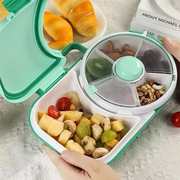 Rotating Pastel Snack Container for Kids, Portable Sealed Food Box with Carry Handle, Fruit Nut Storage for Picnic & Outdoor Tra