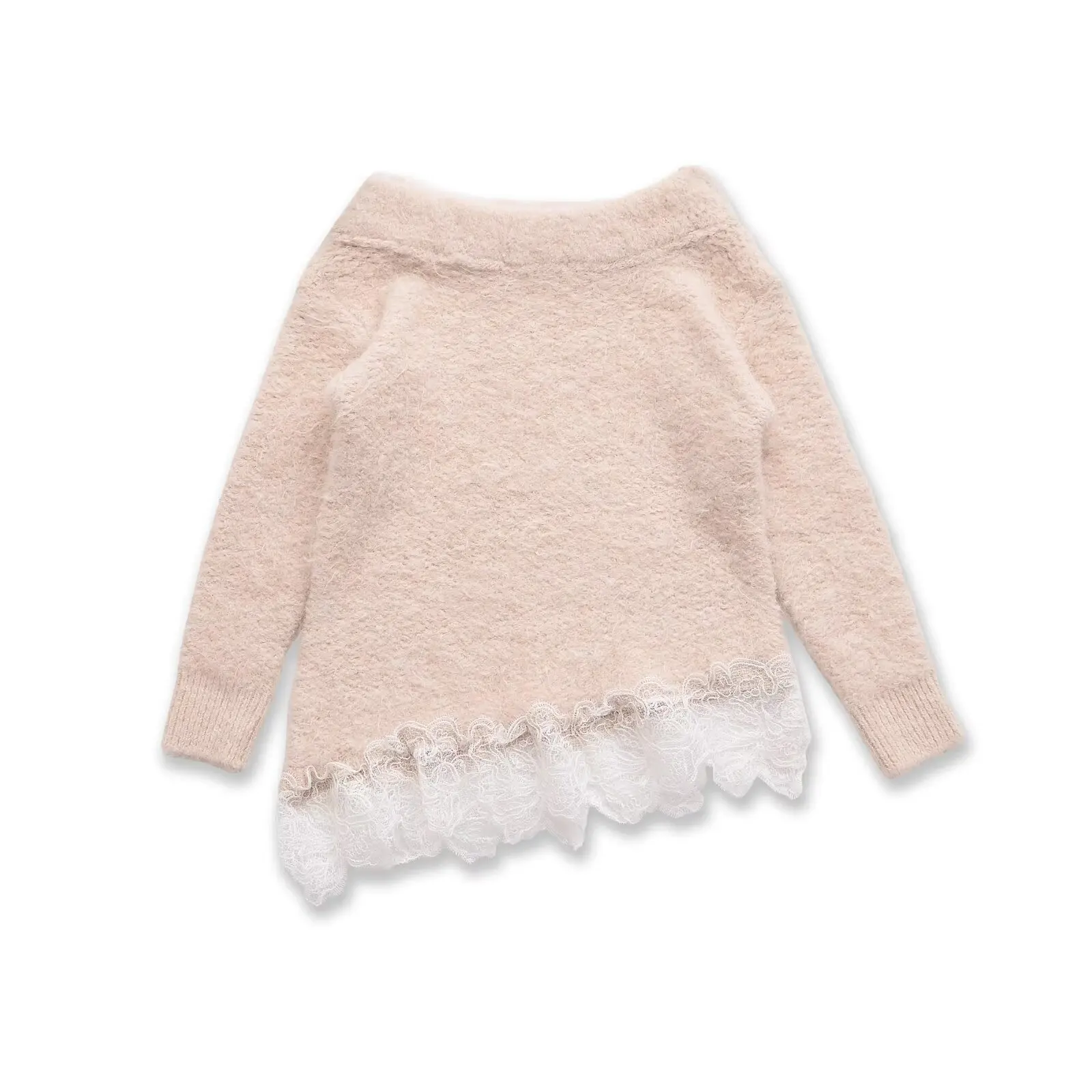 Fashionable lace patchwork knit sweater   V80E