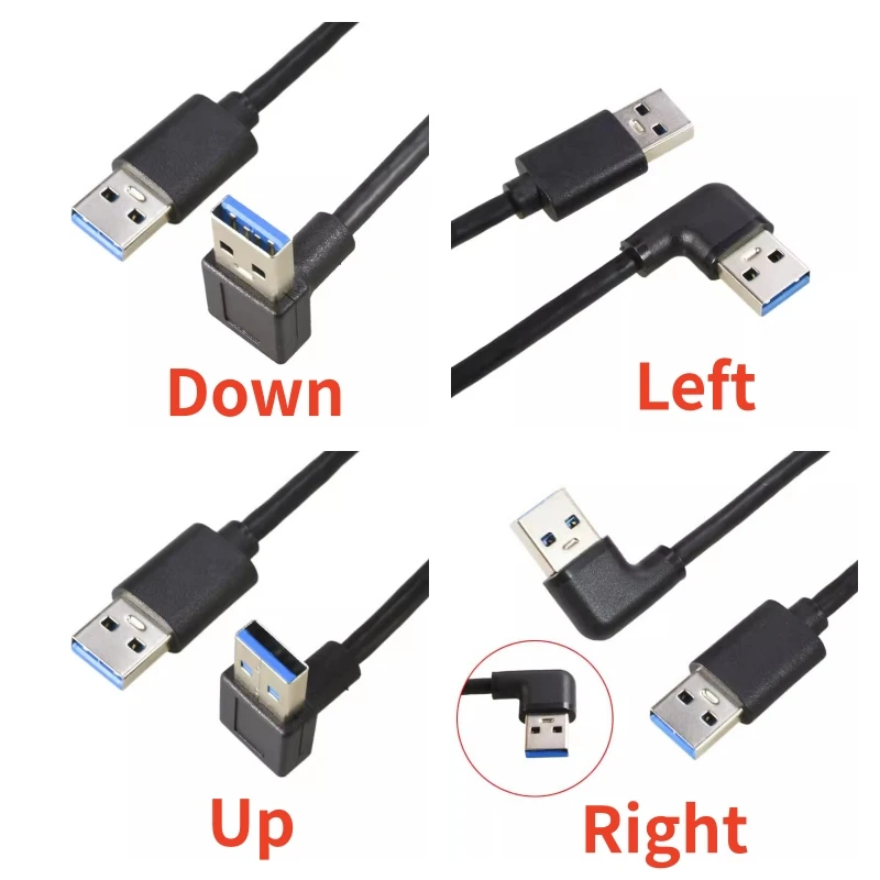 USB 3.0 Male to Male 90 Degree Elbow Hight Speed Data Cable For Hard Drive  USB3.0 Male A Type Male Data Cable Left Right UpDown