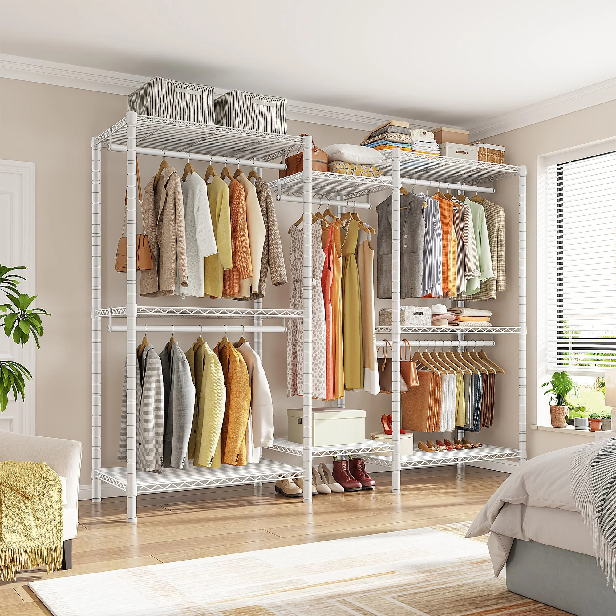 

EnHomee 900 LBS Heavy Duty L-Shaped Clothing Rack – Corner Fit, 74.5"W x 18"D x 77"H – Garment Organizer for Hanging