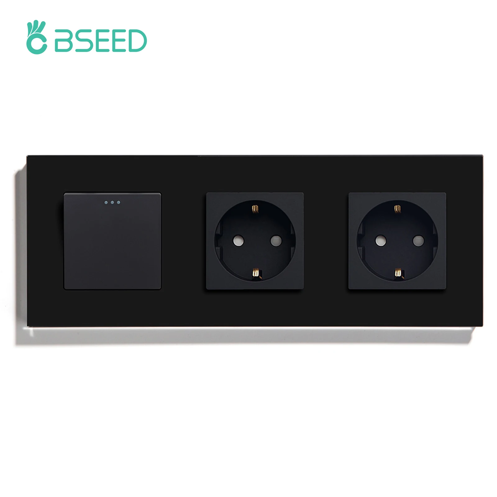 BSEED Button Wall Switches 1Gang 1Way Double Wall Socket Glass Mechanical Switches EU Standard USB Charge Power Outlets