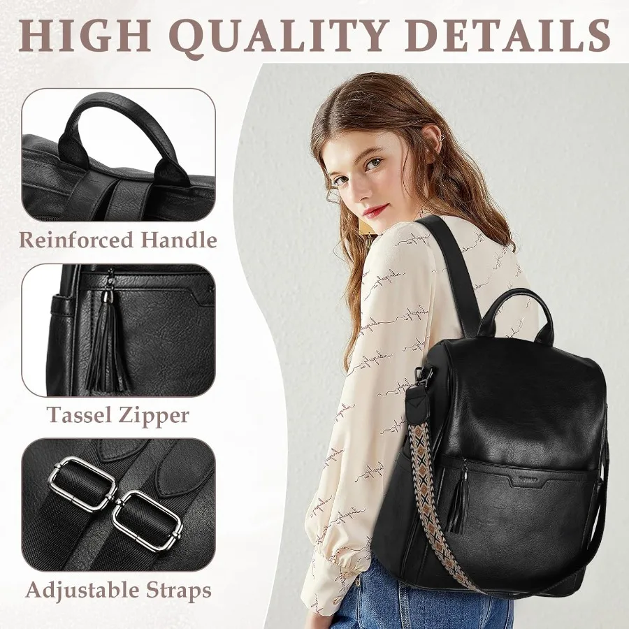 حقيبة ظهر RAVUO مضادة للسرقة للنساء من تصميم Vegen حقيبة كتف للسيدات قابلة للتحويل مع محفظة وجيتار