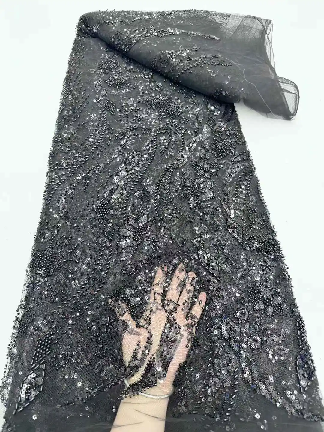 ออกแบบใหม่คุณภาพสูง 2025 แอฟริกันไนจีเรียSequinsผ้าลูกไม้Tulleผ้าเย็บปักถักร้อยลูกไม้สําหรับงานแต่งงานDressssลูกปัด 5 หลา