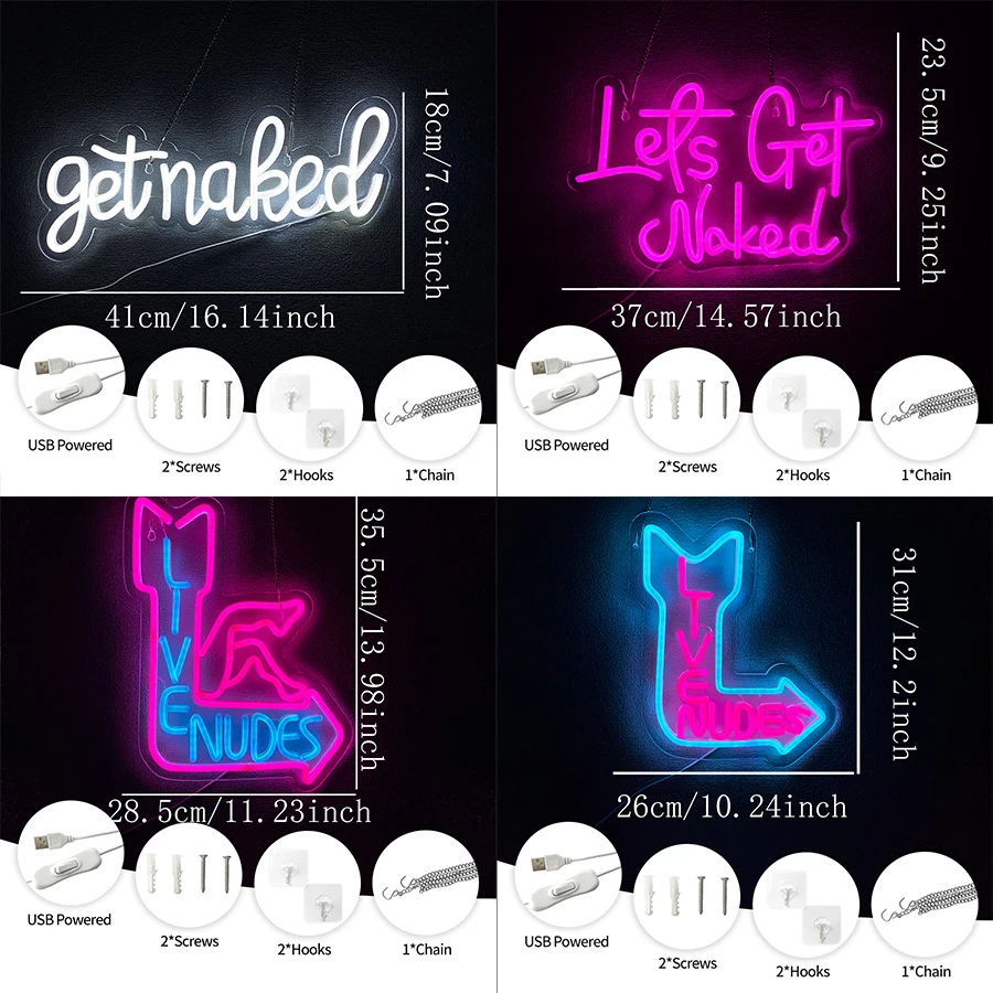 Get Naked Led Neon Sign, Letter Icon Wall Decor, Suitable For Bedroom Bathroom Bar Club Party Hotel Wall Lamp, Easy To Hang.