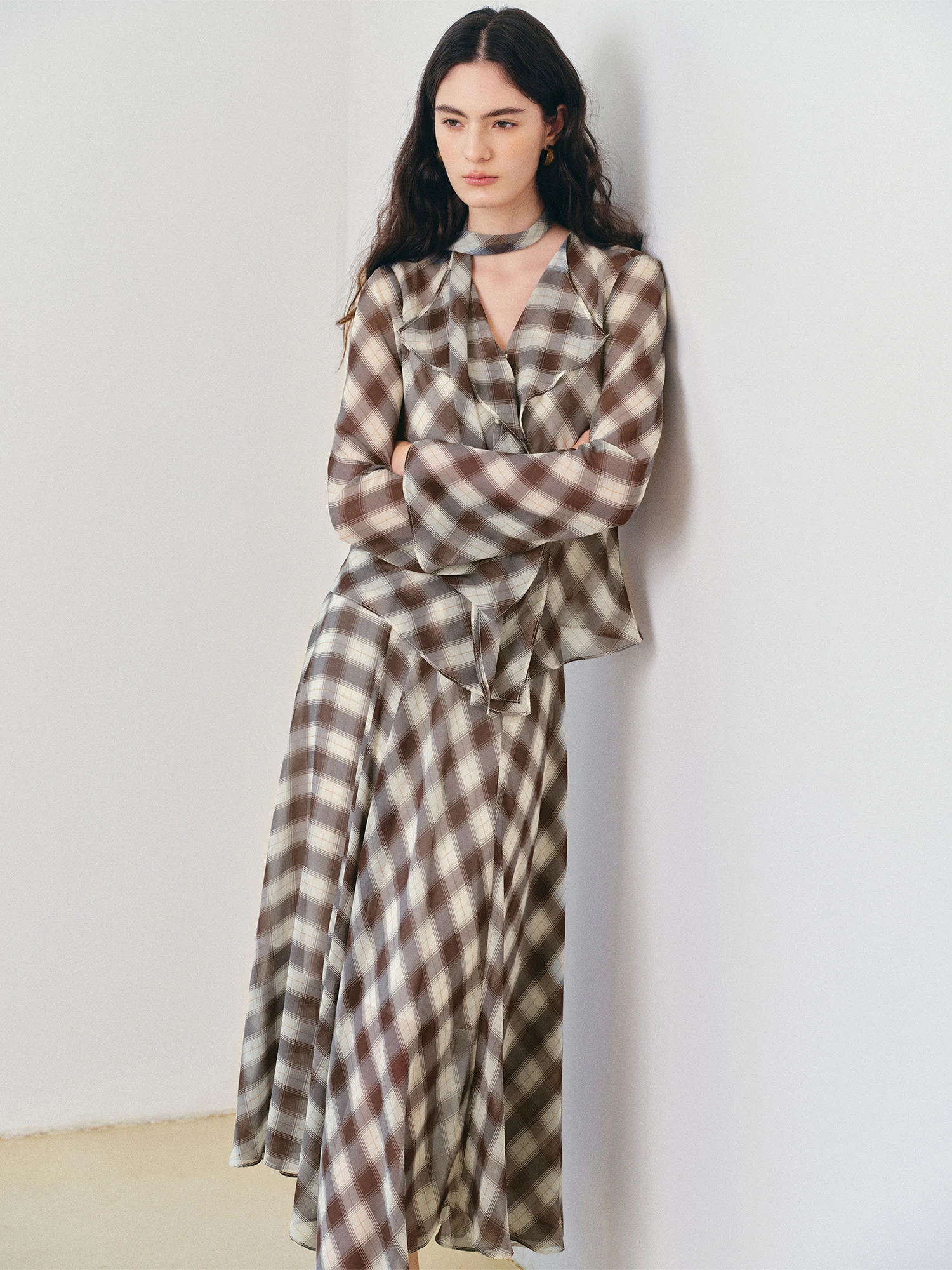 ZIQIAO 2026 Spring Women's Plaid Shirt Skirt Two Piece Set Tartan Check Co-ord Matching Outfit for Y2K Retro Coquette Chic Style