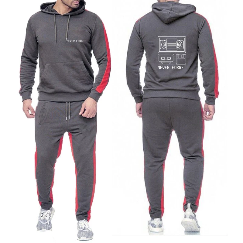 2025 Spring And Autumn Forget Sarcastic Graphic Music Print Solid Color Sets Men Long Sleeve Sports Hoodies+Sweatpants Suit