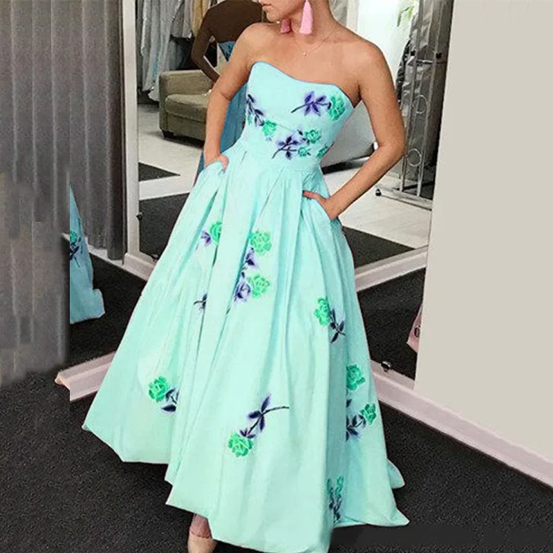 Chic Summer Sleeveless Tube Tops Long Dress Women Elegant Floral Printed Evening Gala Dresses 2024 Slash Neck Waist Party Dress