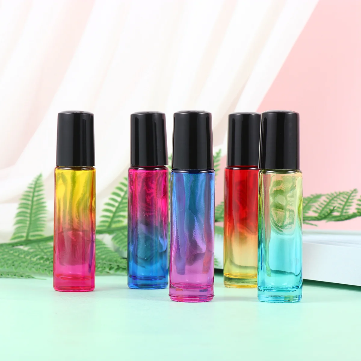

10Pcs Roll-on Bottles Color Gradient Mini Portable Empty Bottles Leakproof Essential Oil Subpackaging Refillable