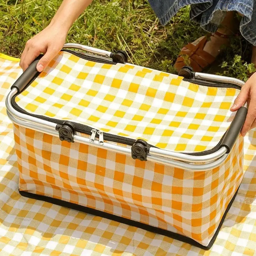 Large Capacity Insulated Picnic Basket Leak Proof Aluminum Foil Lining Cooler Bag Strong Metal Handle Oxford Cloth Material