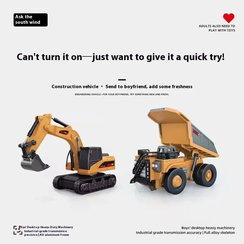 1:64 Metal Remote Control Engineering Car Set - Mining Truck Excavator Forklift Heavy-Duty Die-Cast Tabletop Play Display Model