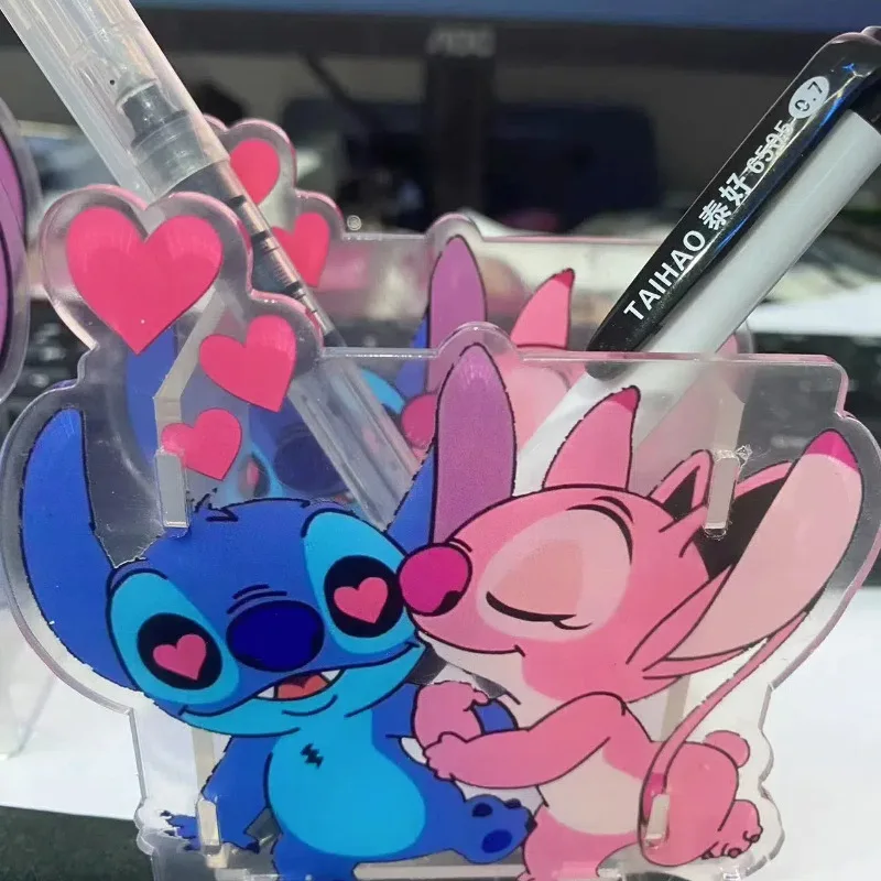 Stitch ผู้ถือปากกาอะคริลิคน่ารักการ์ตูนโต๊ะสําหรับอุปกรณ์สํานักงานโรงเรียนสไตล์เรียบง่ายเครื่องเขียนคอนเทนเนอร์