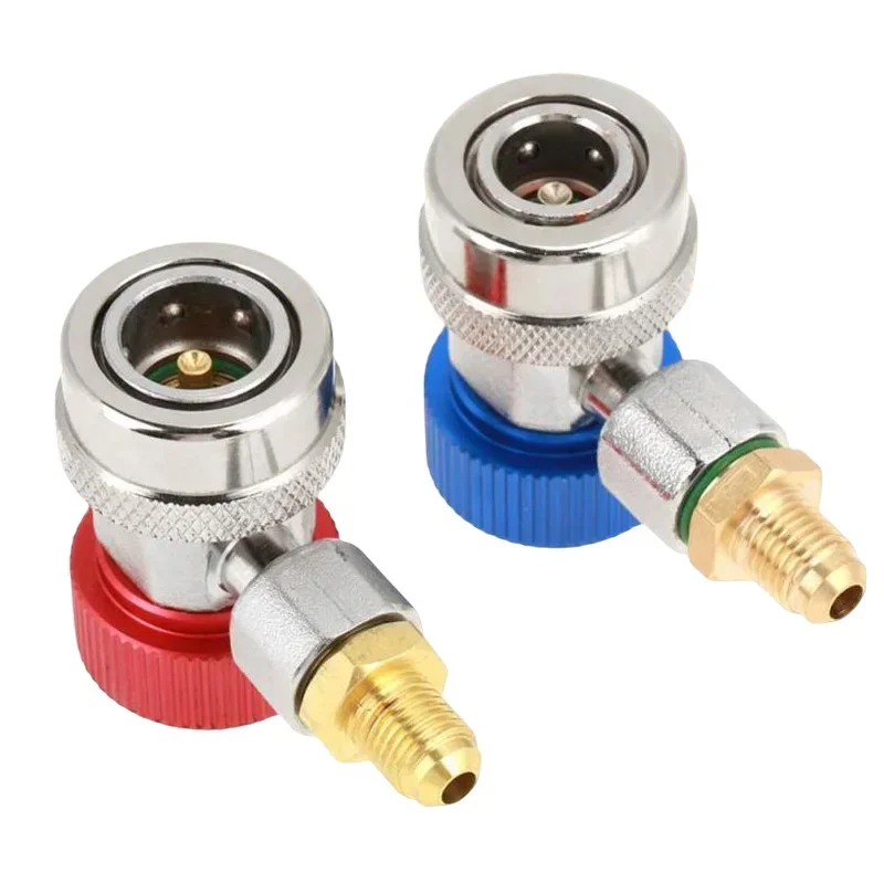 2pcs R134A Car Quick Coupler Connector Adapter Automotive Fluorinated Adjustable Coupler Air Conditioning Refrigerant Coupler