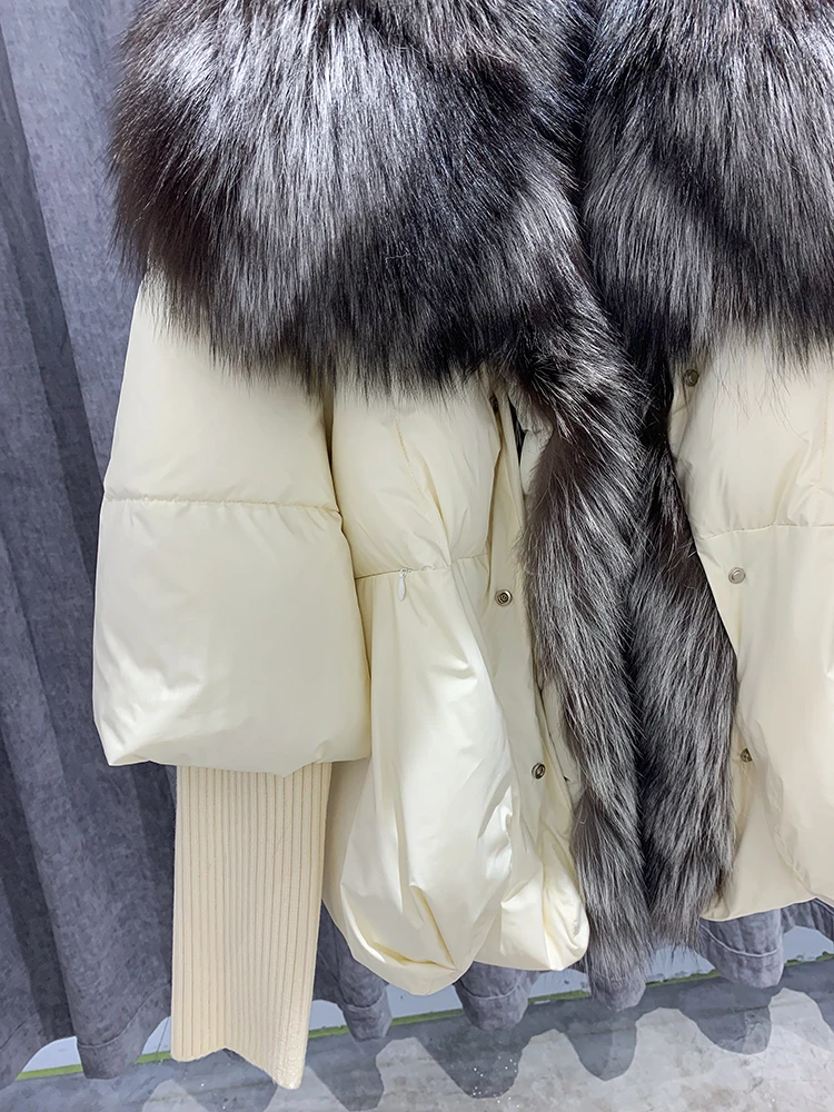 2022 Fashion New Autumn Winter Real Fox Fur Collar Thick Women Warm Coat 90% Goose Down Jacket Luxury Outwear New Female  Coat