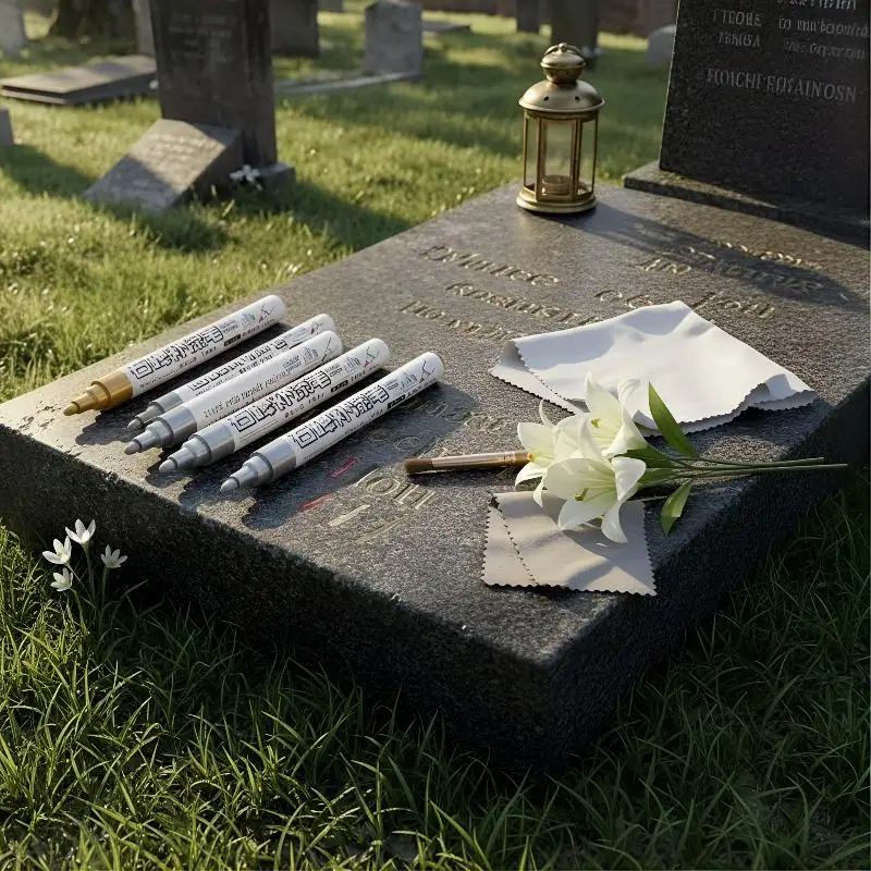 Granite Headstone Marker Pen Golden Permanent Engraving Pen Restores Faded Letters Fade Proof For Tombstone Restoration