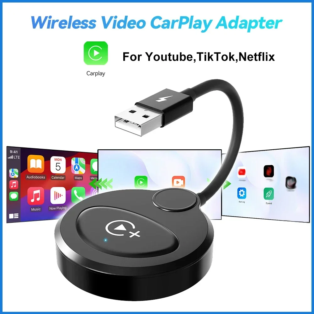 

Беспроводной адаптер Video Carplay для Netflix YouTube TikTok для OEM IPhone Benz Audi Mazda Kia Toyota VW Nissan Subaru Универсальный