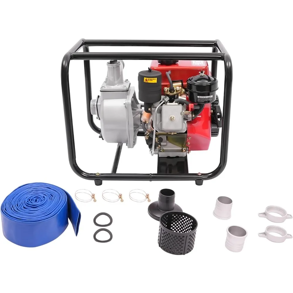 Diesel Engine Water Pump, 2-inch 131.23ft ³/h 85ft Lift, 23ft Suction, 196CC 4-Stroke Portable High Pressure Diesel Powered Tras