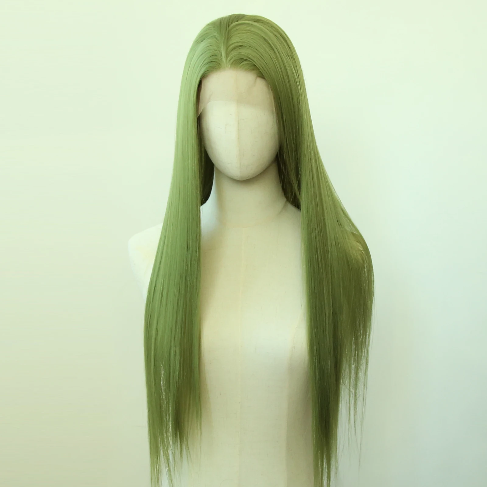 Perruque Lace Front Wig Synthétique Longue et Lisse, Pre-plucked, Vert Jaune, Naissance des Cheveux Naturelle