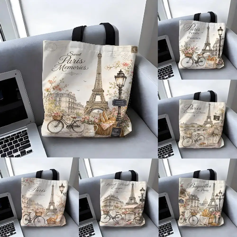 Romantische Paris Eiffel Collection Aufbewahrungstaschen, Canvas-Einkaufstasche, große Designer-Handtaschen für Damen, Einkaufstaschen für Lebensmittel