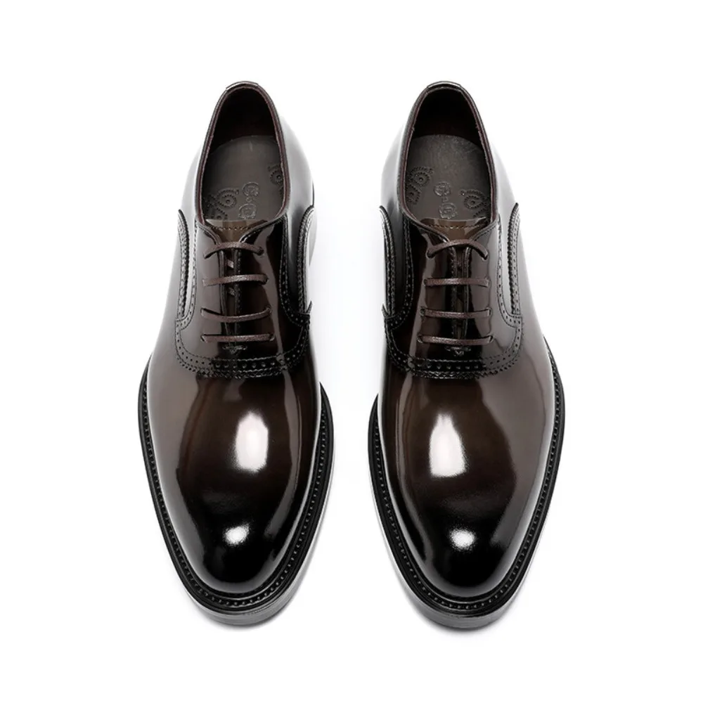 High End Formal Leather Shoes for Men Genuine Leather Patent Upper British Pointed Toe Oxfords Wedding Business Dress Shoes