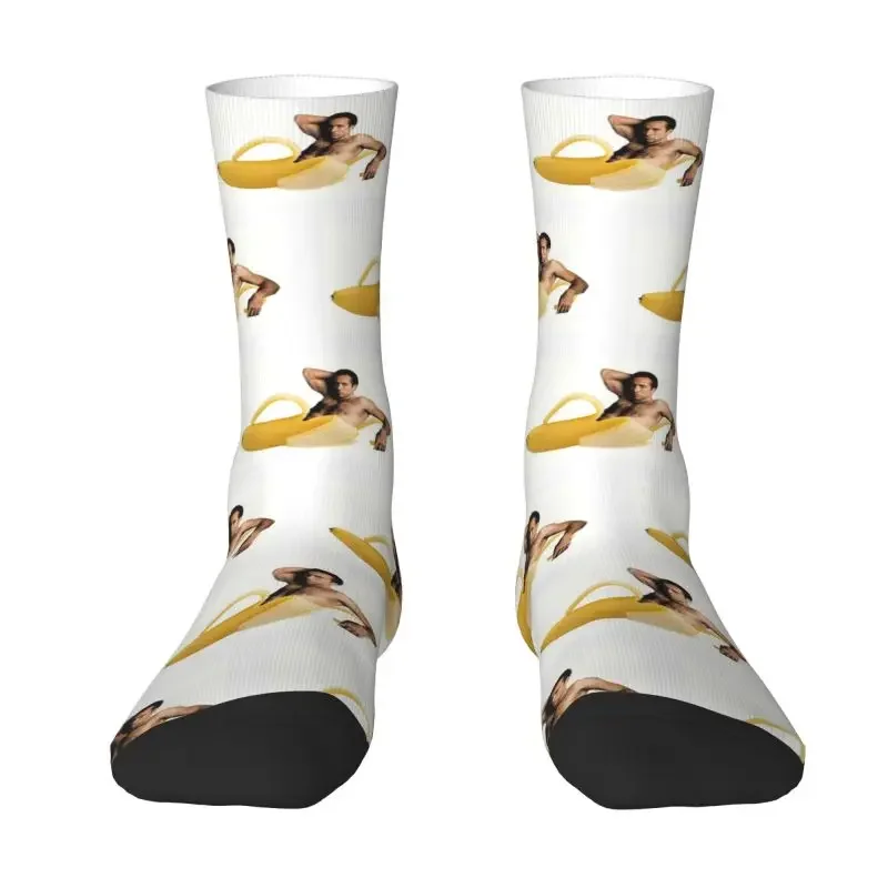 Funny Meme Crew Socks para homens e mulheres, impressão legal, Nicolas Cage, em uma banana, elástico, verão, outono, inverno