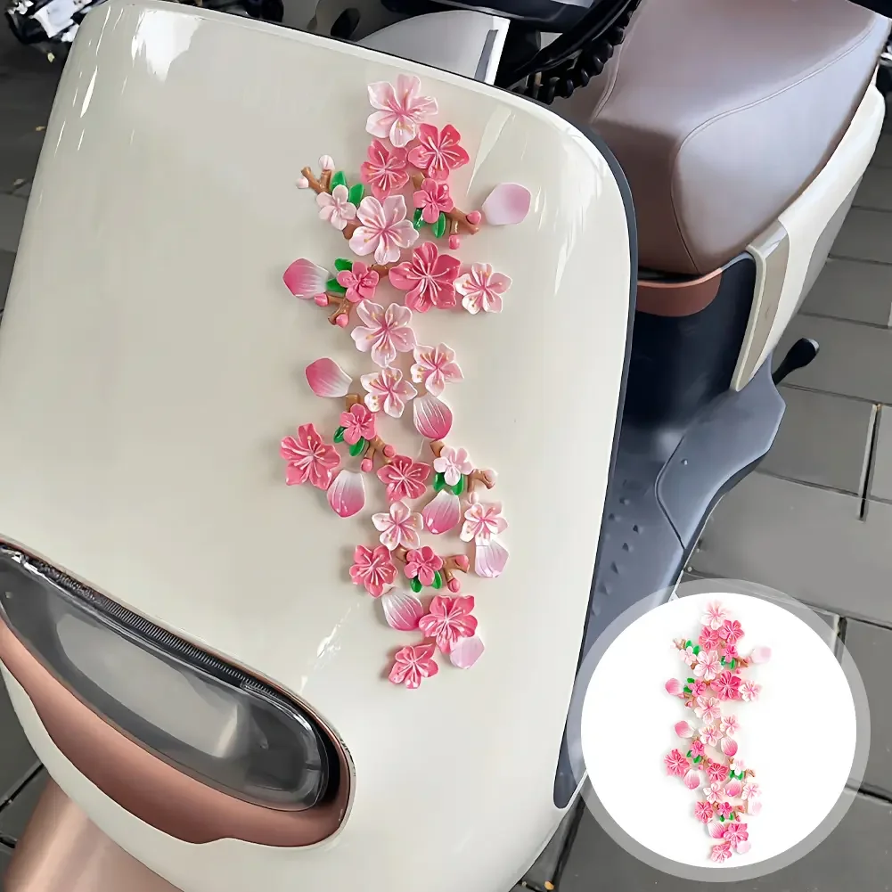 3D Float Kirschblüten-Blumen-Autodekorationen, DIY-Harzaufkleber, modische Ornamente für die Rückseite des Autos, passend für Autos, Elektrofahrzeuge – Detail 8