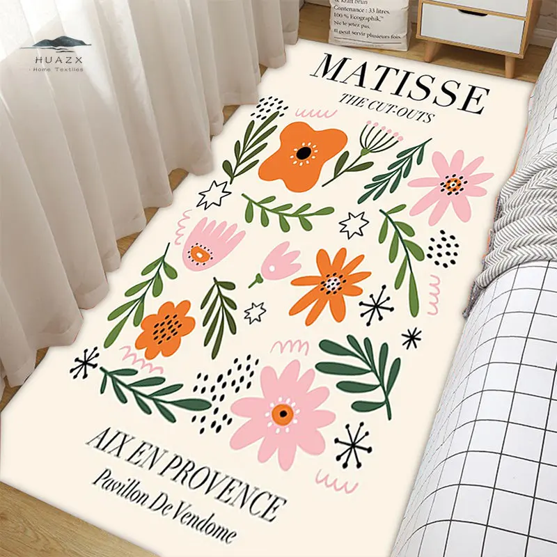 Matisse Poster Pattern Rug for Living Room Bedroom Floor Art Flower Market Mat Flannel Soft Carpet Simple Modern Home Decoration