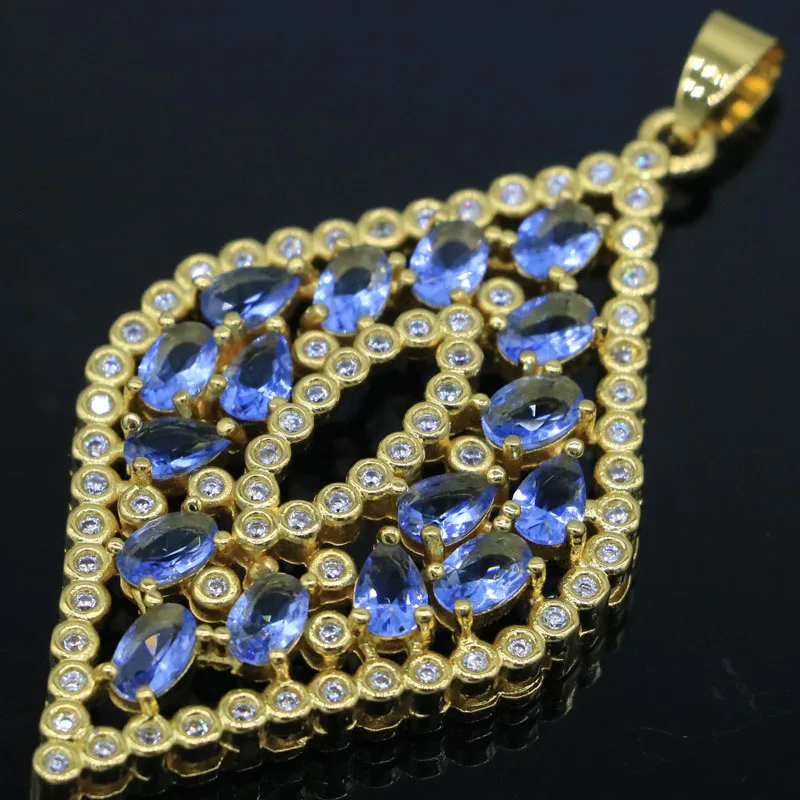 

65x33mm New Arrival 13.9g Big Size Violet Tanzanite White CZ Women Gold Silver Pendant
