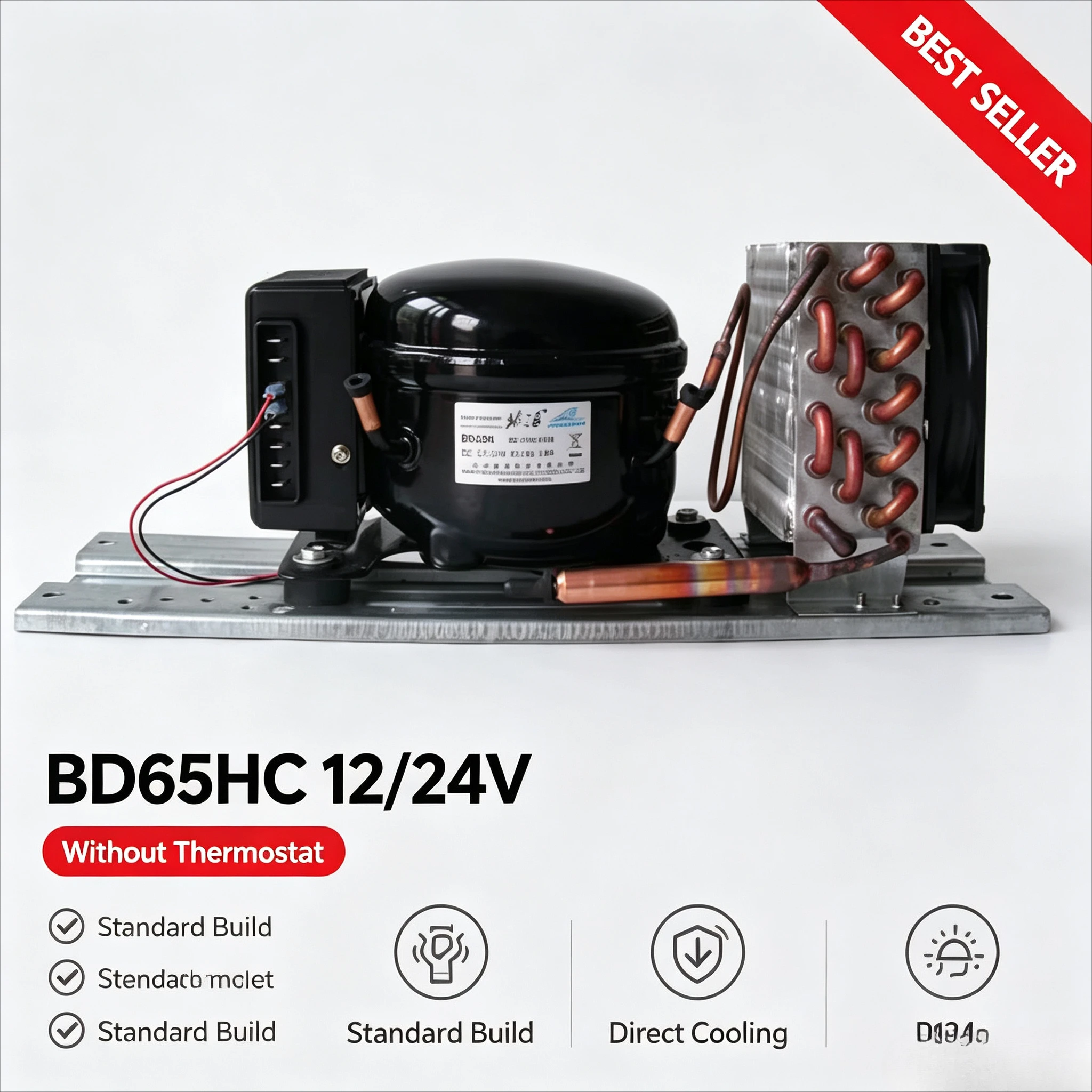 BD65HC DC Condensing Unit 12V 24V R134a Refrigeration Compressor Optional Thermostat for RV Truck DIY Fridge Freezer