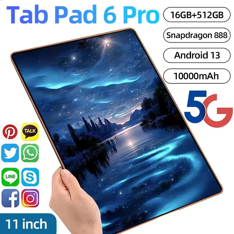 Wersja globalna oryginalna 2024 Pad 6 Pro Android 13 16GB + 1TB Snapdragon 888 Mi tablety PC 11 cali 5G podwójna karta SIM WIFI HD 4K Tab