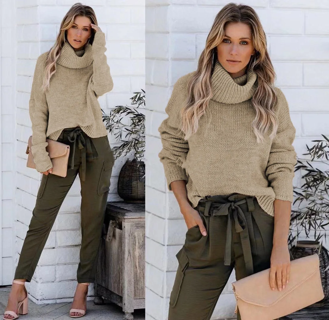 

Свитер на голову большого размера с высоким воротником, длинный све, однотонный женский трикотаж, пуловер Faion, осень, Wi...